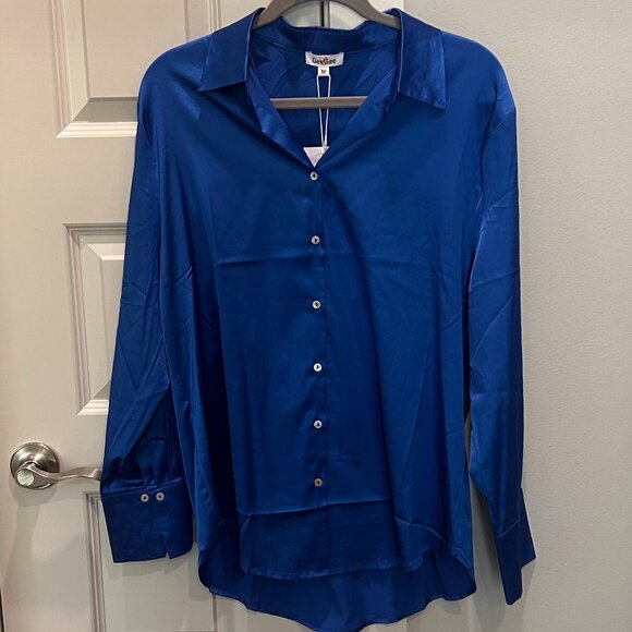 Gee Gee Royal Blue Button Down Blouse - Picture 1 of 8